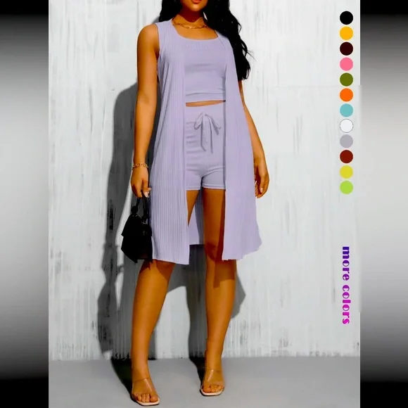 Loungewear 3 piece Set Top Shorts Duster Boutique New Comfy Soft Stretchy - Picture 1 of 16